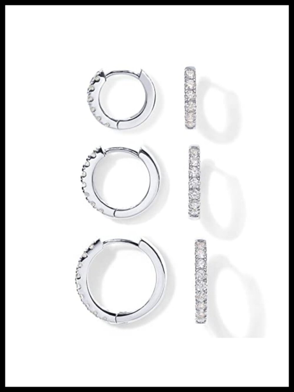14K Gold Plated CZ Huggie Hoop Earrings Set of 3 Pairs